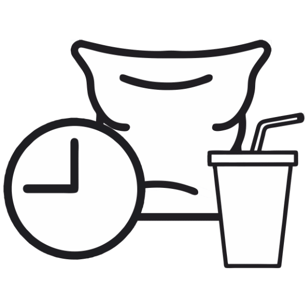 Symbol für Accessoires mit Kissen, Getränk und Uhr