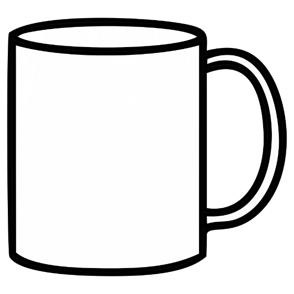 Symbol einer klassischen Kaffeetasse – steht für bedruckbare Tassen und Becher.