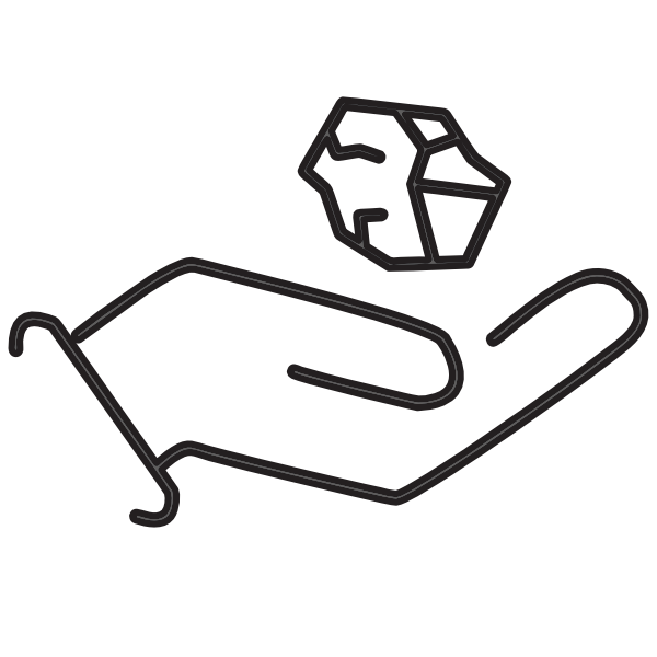 Hand hält schweren Stein