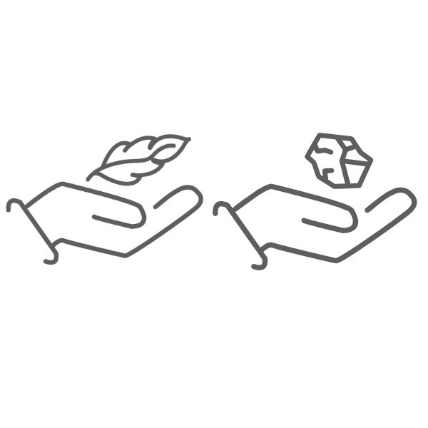 Zwei Hände mit Blatt und Stein – leicht und schwer