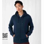 Herren Kapuzenjacke B&C King Zipped Hood in Marineblau mit Reißverschluss und Kängurutaschen