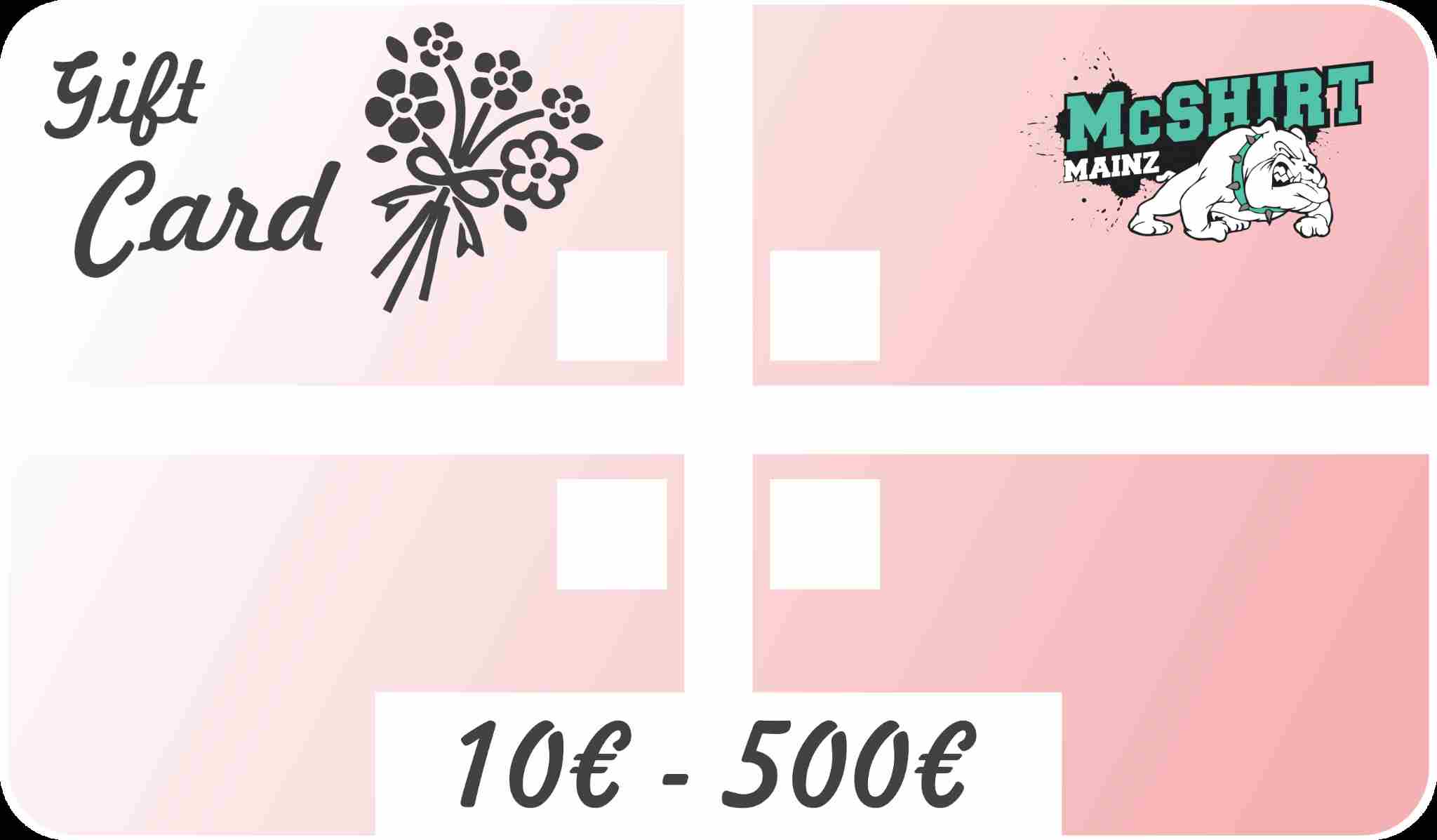 McShirt Mainz Geschenkkarte zur Hochzeit mit Blumenmotiv – einlösbar von 10 bis 500 Euro
