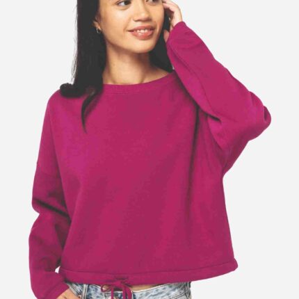 Umweltfreundliches cropped Oversize Damen Sweatshirt mit Rundhalsausschnitt