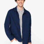 Umweltfreundliches ausgewaschenes Herren-Worker-Überhemd mit Knopfleiste und Taschen